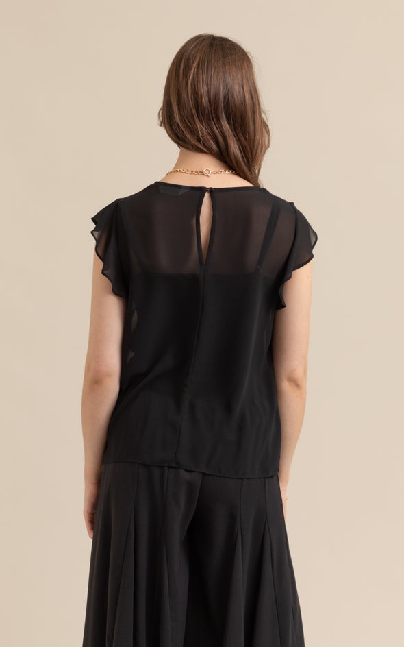 Chiffon Ruffle Sleeve Shell Top | Pagani
