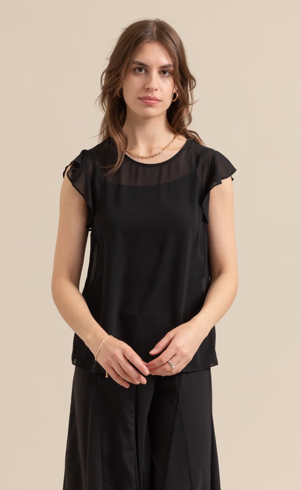 Chiffon Ruffle Sleeve Shell Top | Pagani