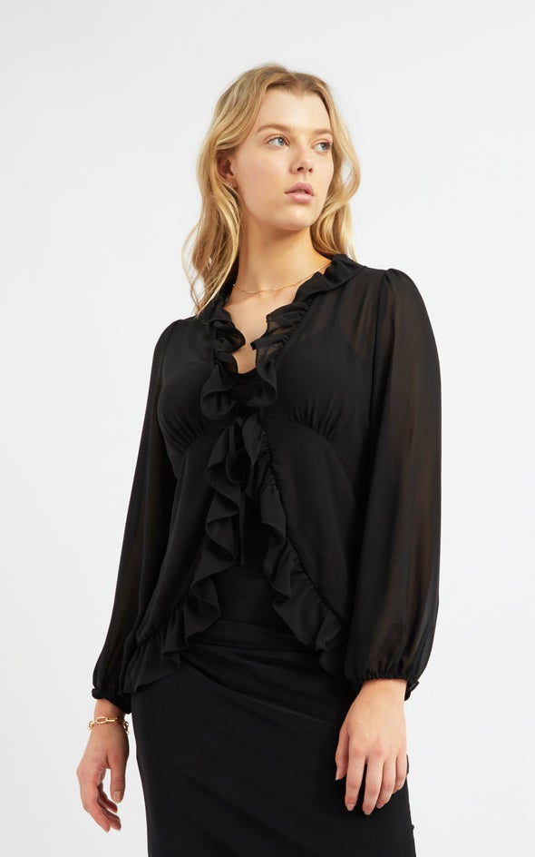 Chiffon Ruffle Tie Front Blouse | Pagani