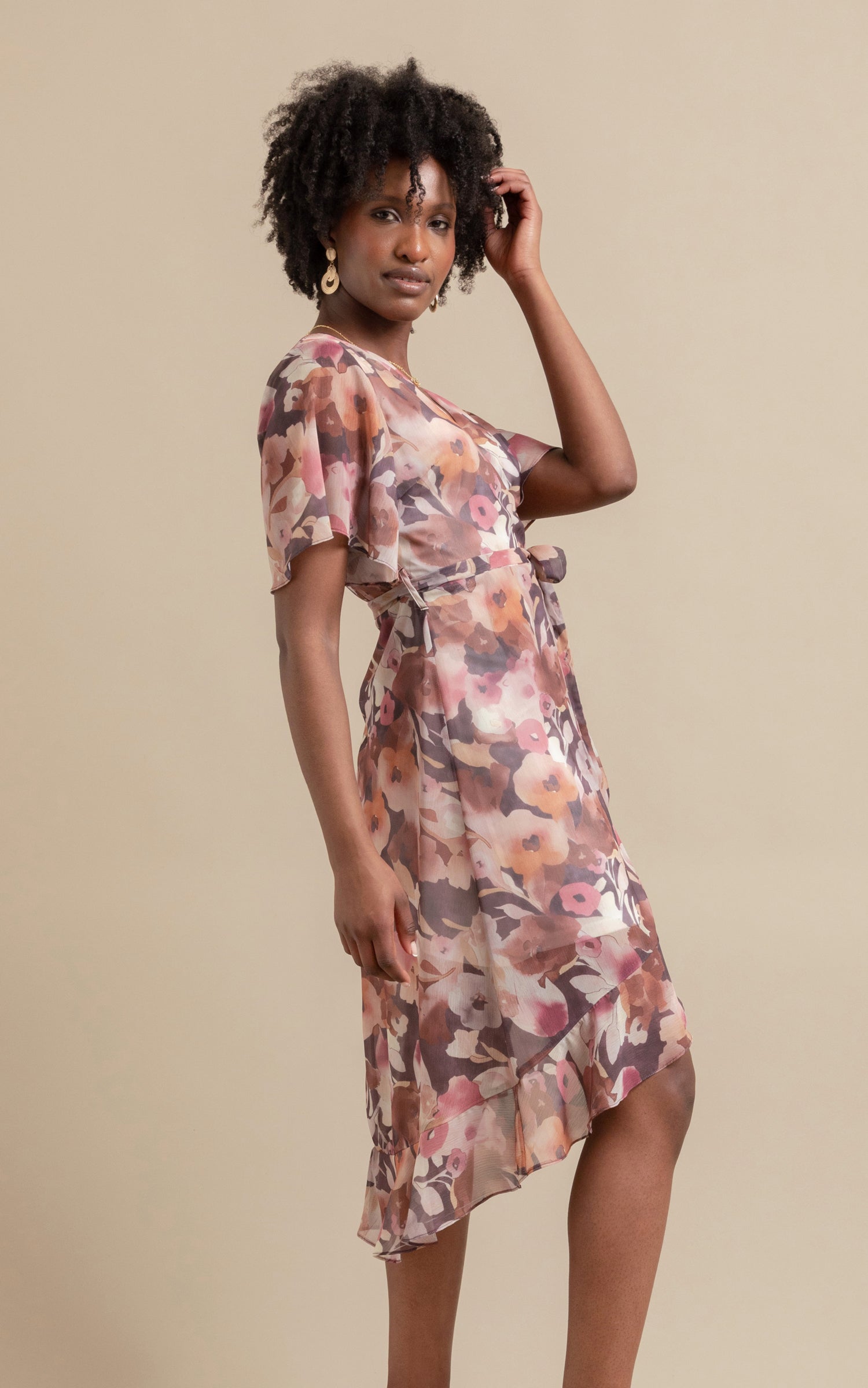 Chiffon Ruffle Wrap Midi Dress Pagani