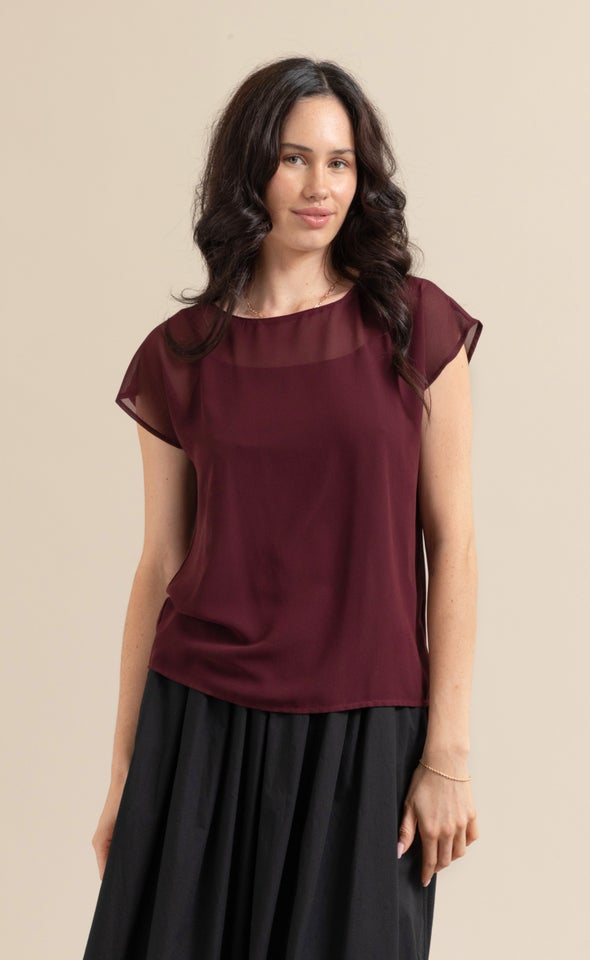 Chiffon Scoop Neck Top Aubergine