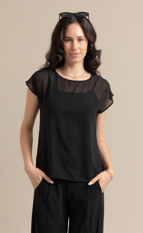 Chiffon Scoop Neck Top Black