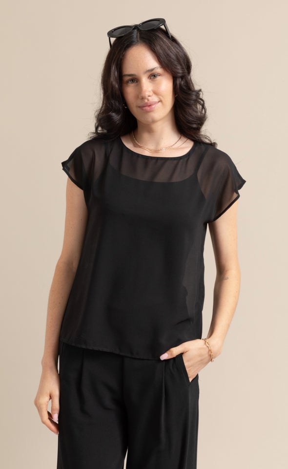 Chiffon Scoop Neck Top Black