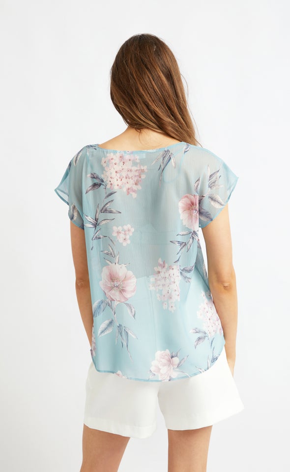 Chiffon Scoop Neck Top Mint/blush