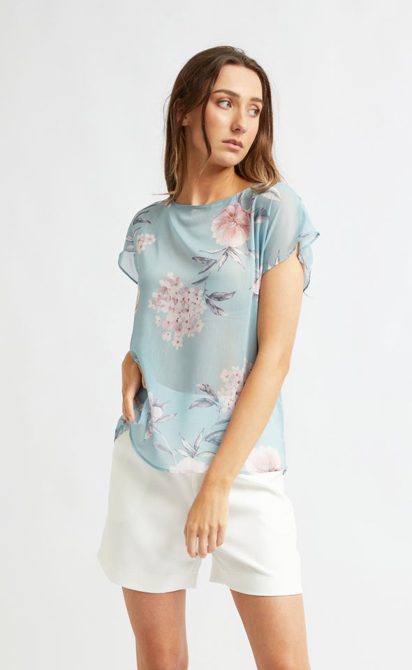 Chiffon Scoop Neck Top Mint/blush