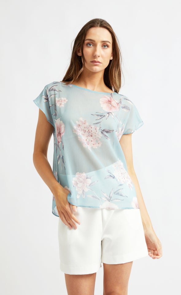 Chiffon Scoop Neck Top Mint/blush