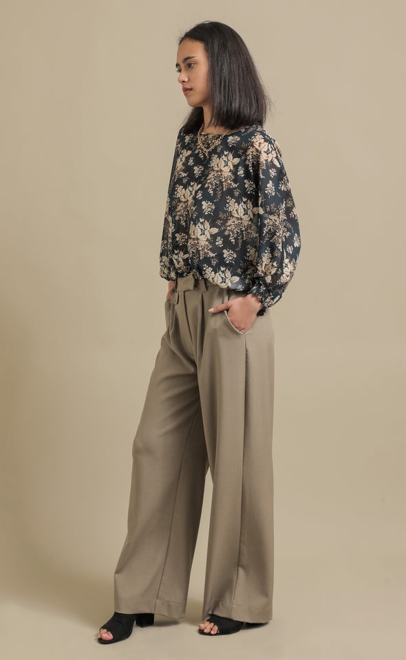 Chiffon Shirred Batwing Top Emerald/floral