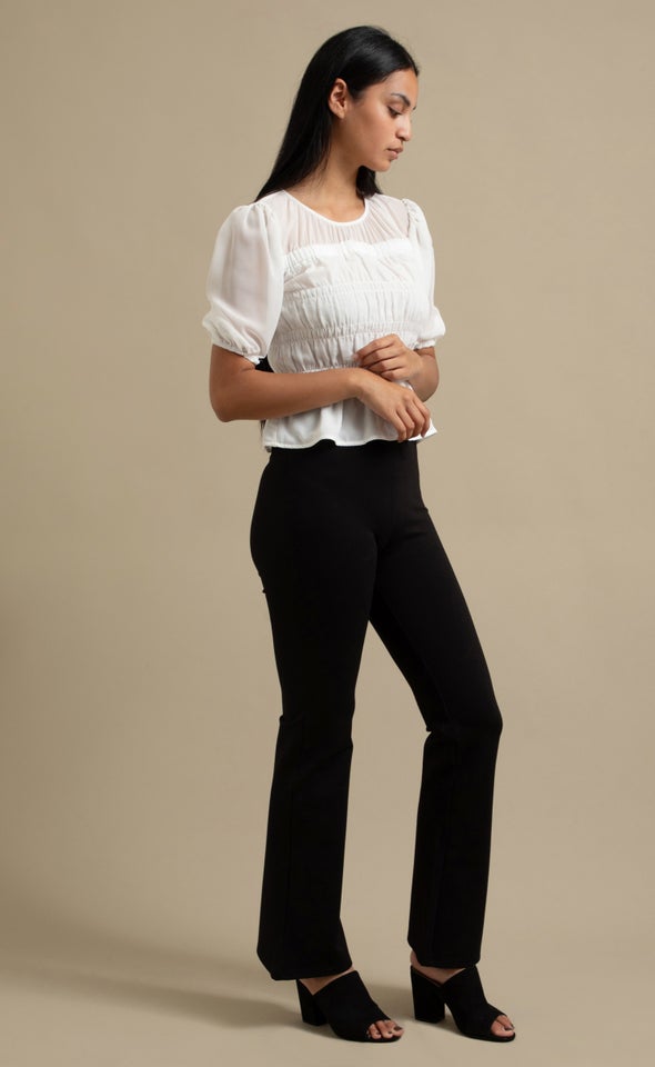Chiffon Shirred Short Sleeve Top Cream