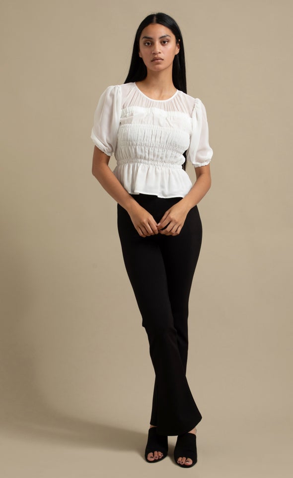 Chiffon Shirred Short Sleeve Top Cream
