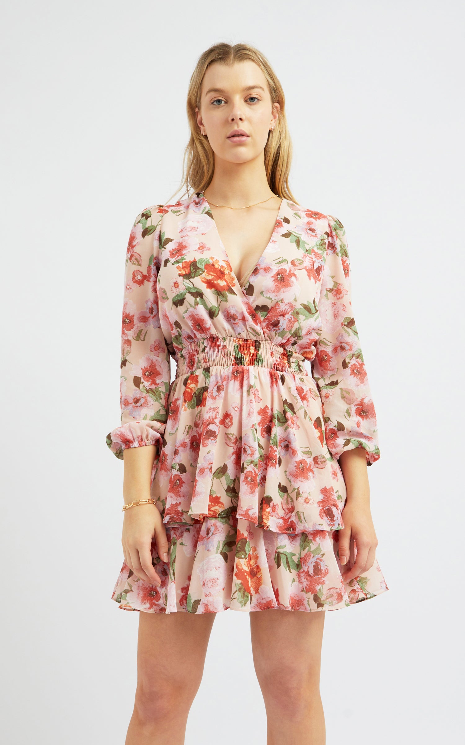 Chiffon Shirred Waist LS Dress | Pagani
