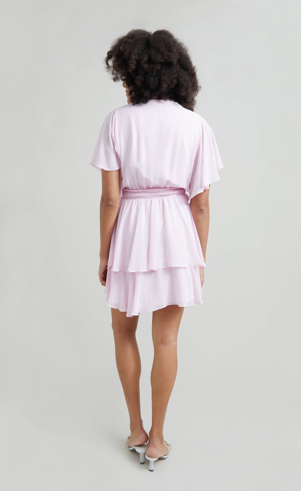 Chiffon Shirred Waist SS Dress Baby Pink