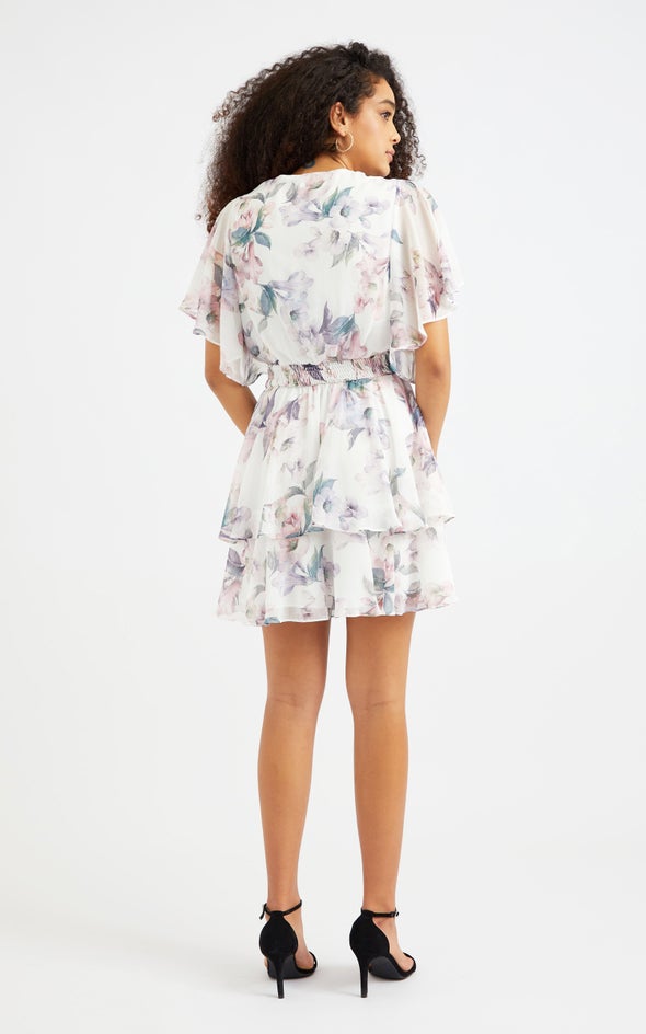 Chiffon Shirred Waist SS Dress Cream/floral