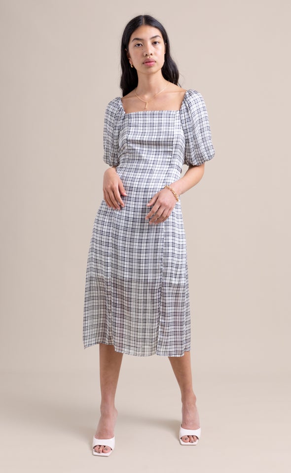 Chiffon Square Neck Midi Dress Cream/black