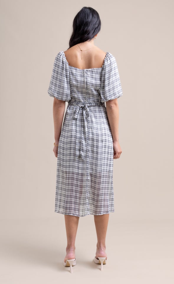 Chiffon Square Neck Midi Dress Cream/black