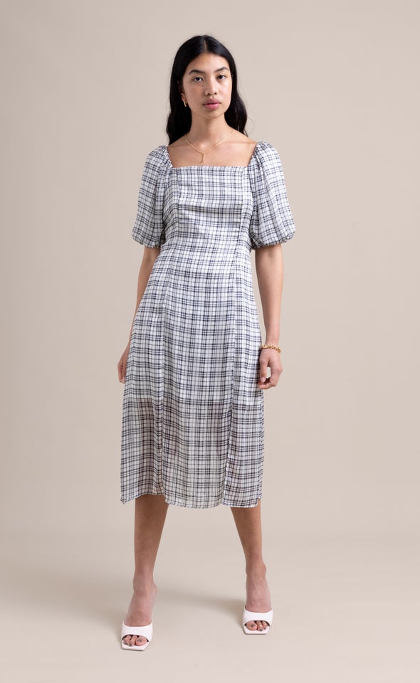 Chiffon Square Neck Midi Dress Cream/black