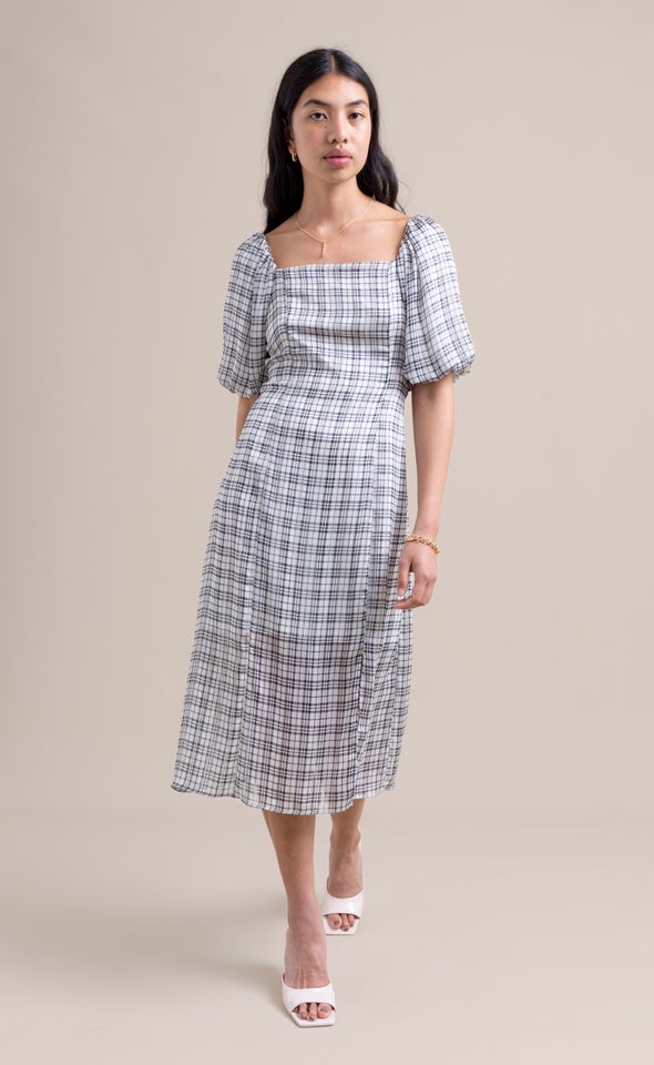 Chiffon Square Neck Midi Dress Cream/black