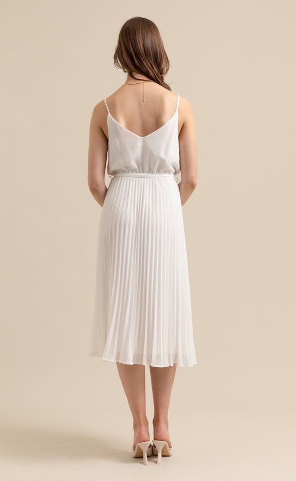 Chiffon Strappy Pleated Dress Cream