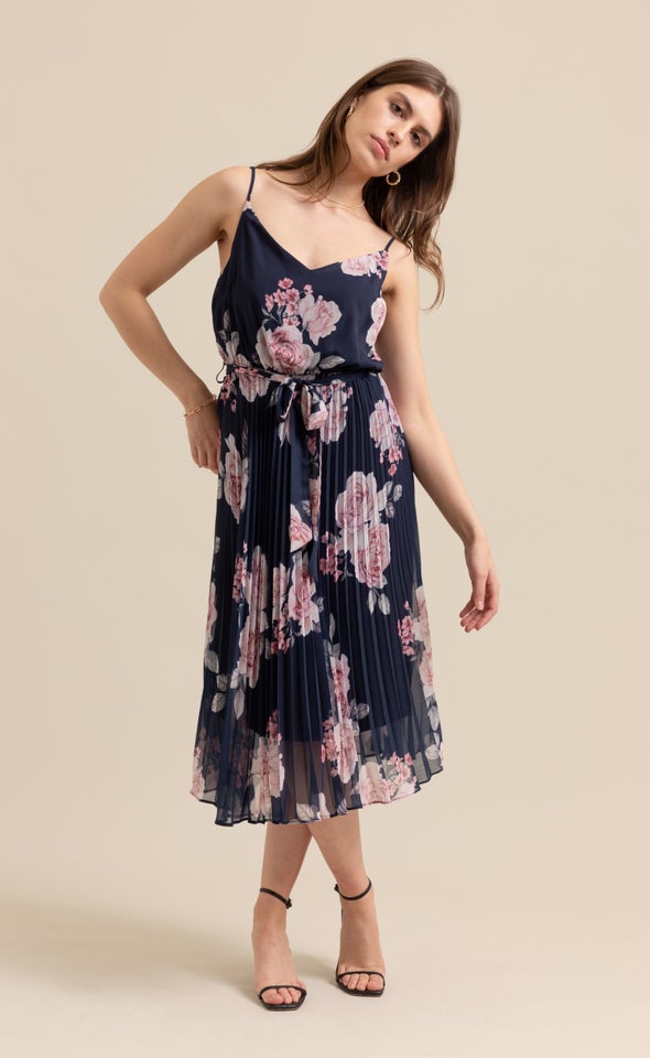 Chiffon Strappy Pleated Dress Pagani