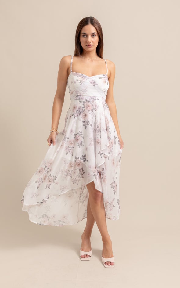 Chiffon Sweetheart Fishtail Dress Cream/floral