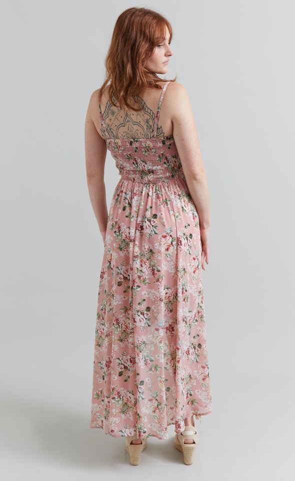 Chiffon Sweetheart Fishtail Dress Pink/floral