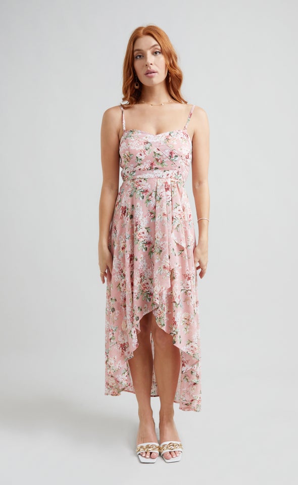 Chiffon Sweetheart Fishtail Dress Pink/floral