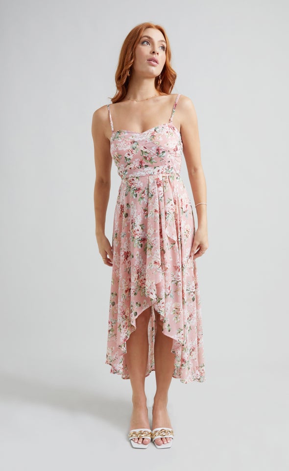 Chiffon Sweetheart Fishtail Dress Pink/floral
