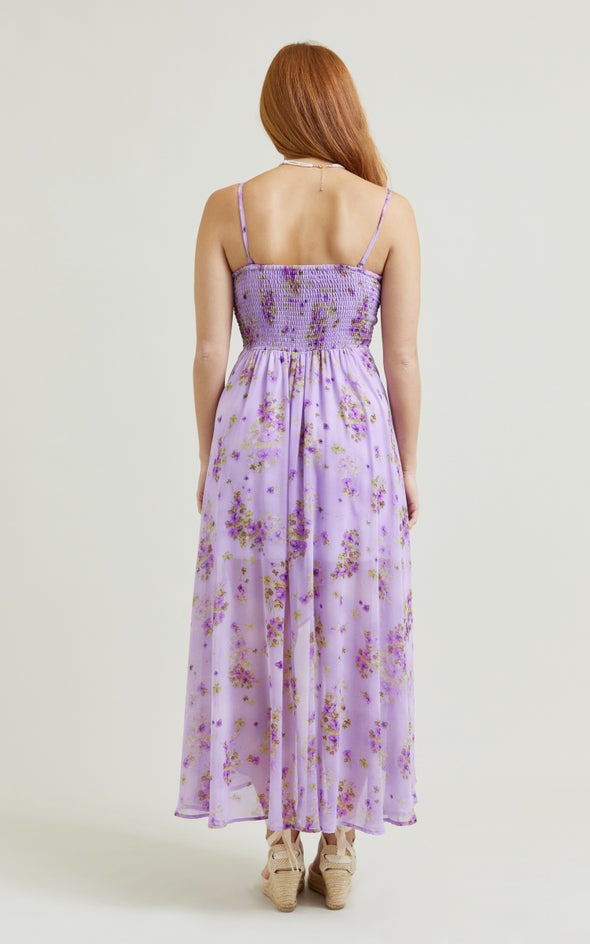 Chiffon Sweetheart Fishtail Dress Purple/floral