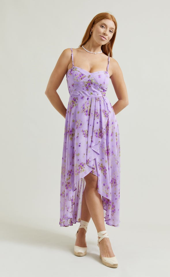 Chiffon Sweetheart Fishtail Dress Purple/floral