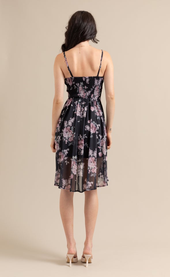 Chiffon Sweetheart Hi Low Dress Black/floral