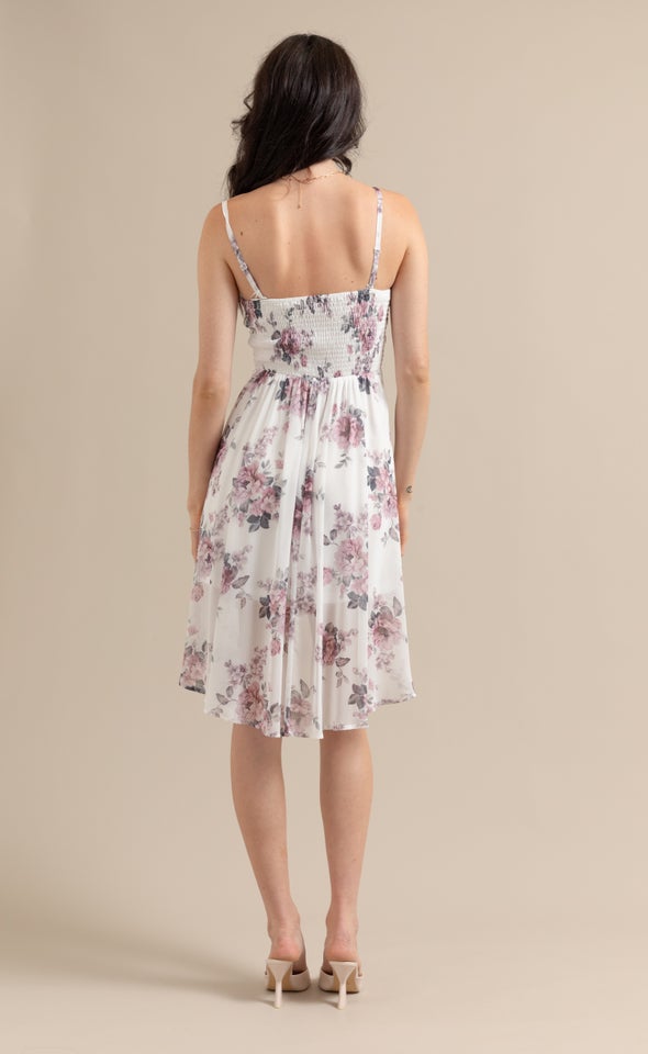 Chiffon Sweetheart Hi Low Dress Cream/floral