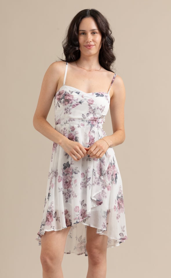 Chiffon Sweetheart Hi Low Dress Cream/floral