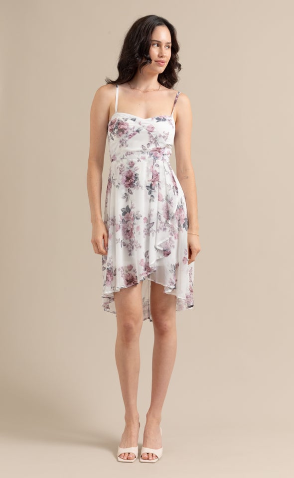 Chiffon Sweetheart Hi Low Dress Cream/floral