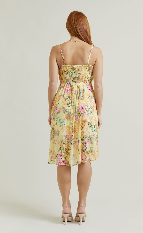 Chiffon Sweetheart Hi Low Dress Yellow/floral