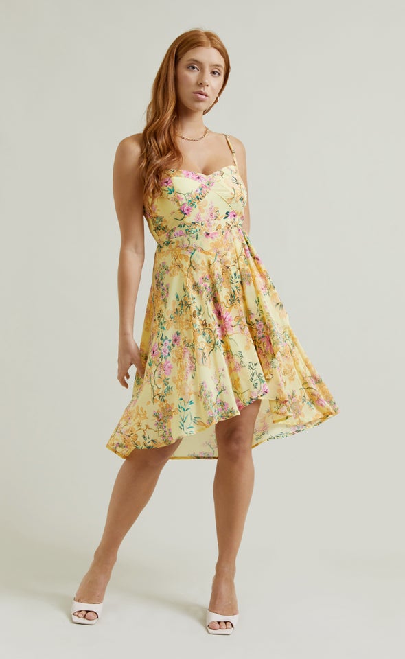 Chiffon Sweetheart Hi Low Dress Yellow/floral