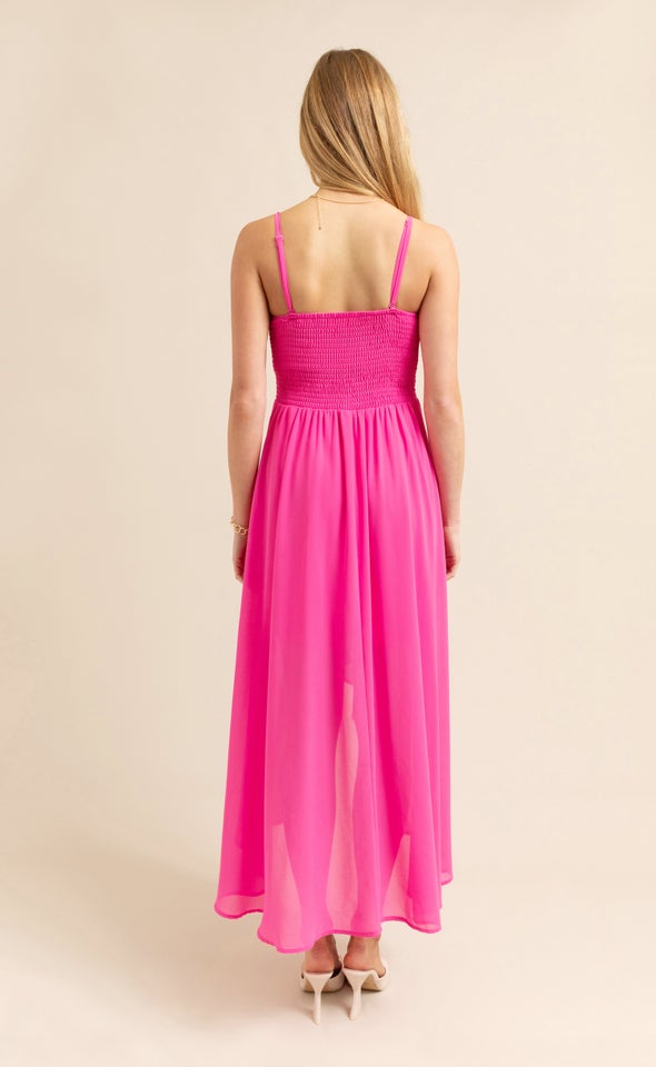 Chiffon Sweetheart Hi Low Maxi Hot Pink
