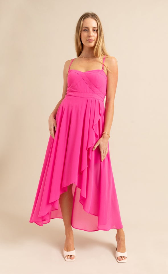 Chiffon Sweetheart Hi Low Maxi Hot Pink