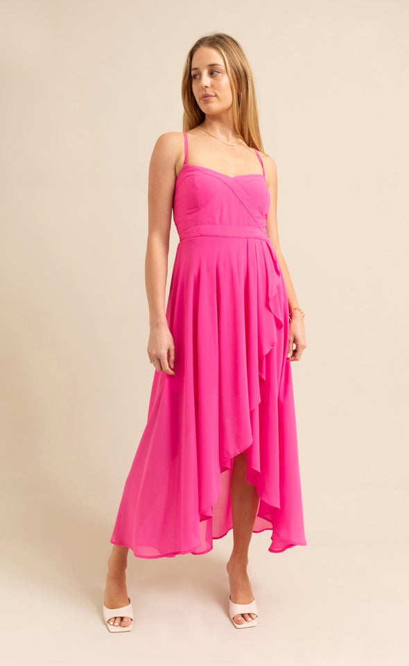 Chiffon Sweetheart Hi Low Maxi Hot Pink