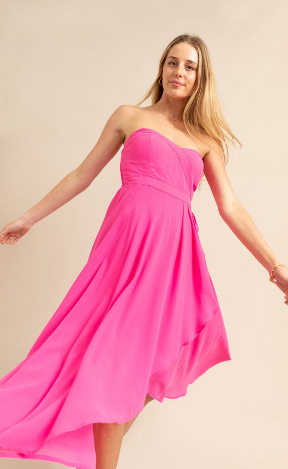 Chiffon Sweetheart Hi Low Maxi Hot Pink