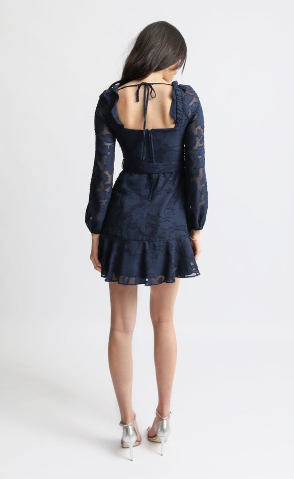 Chiffon Sweetheart LS Wrap Dress Navy