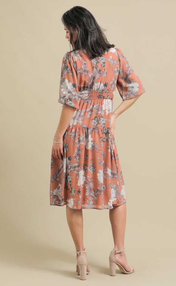 Chiffon Tie Front Midi Dress Clay/floral