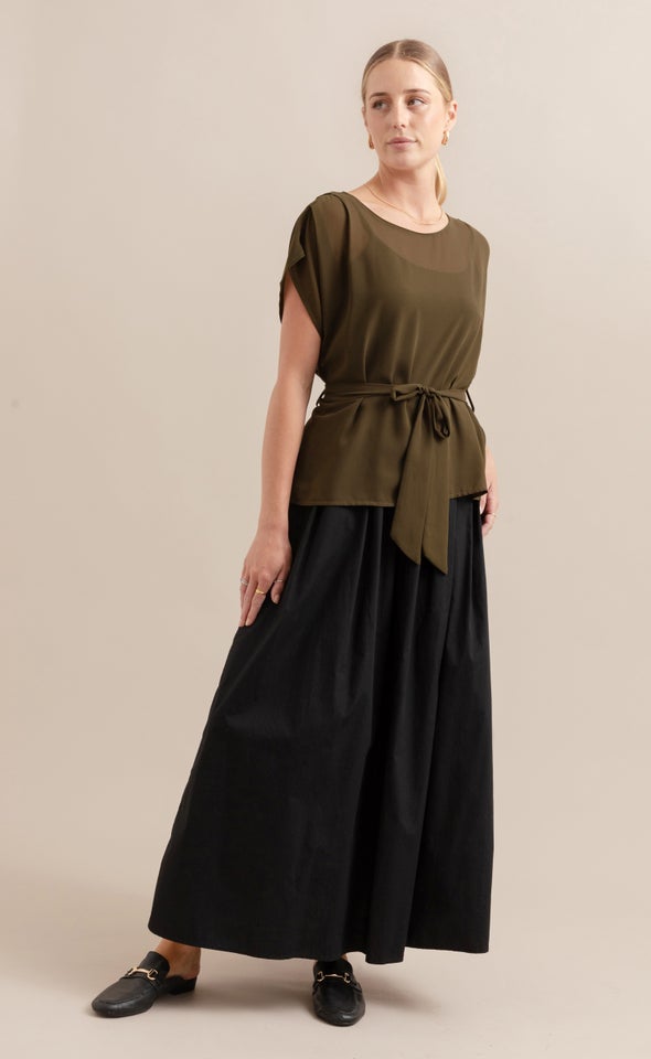 Chiffon Tie Waist Top Khaki