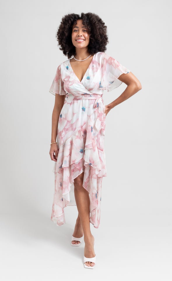 Chiffon Tier Ruffle Wrap Maxi Blush/floral