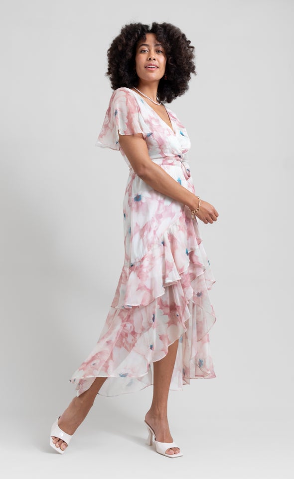 Chiffon Tier Ruffle Wrap Maxi Blush/floral