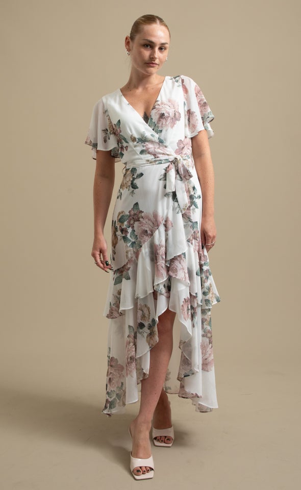 Chiffon Tier Ruffle Wrap Maxi Cream/blush Floral