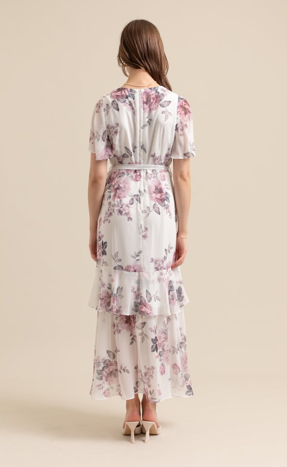 Chiffon Tier Ruffle Wrap Maxi Cream/floral