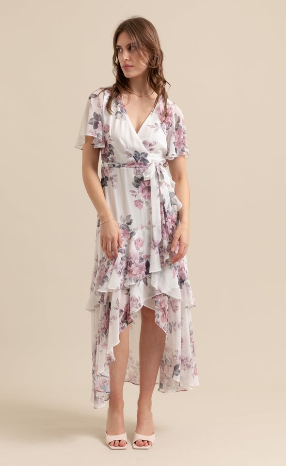 Chiffon Tier Ruffle Wrap Maxi Cream/floral