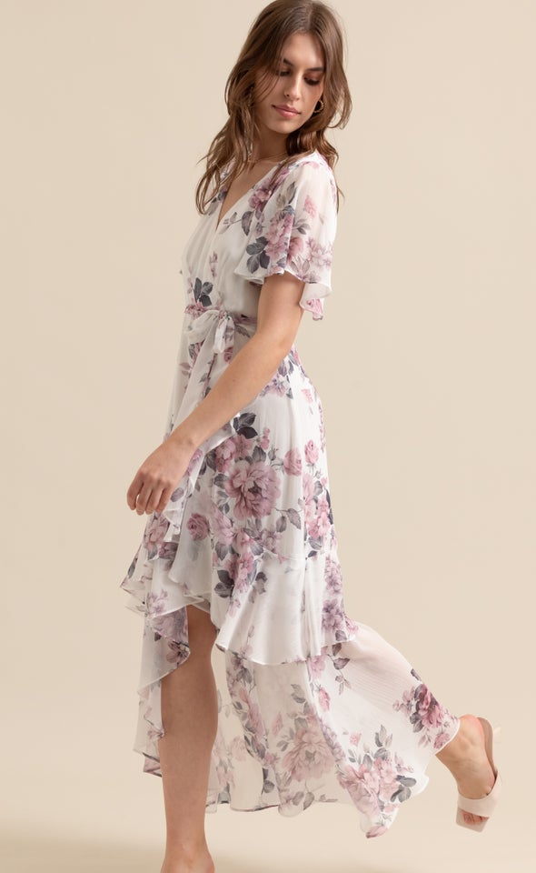 Chiffon Tier Ruffle Wrap Maxi Cream/floral