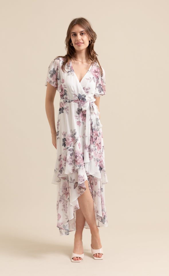 Chiffon Tier Ruffle Wrap Maxi Cream/floral