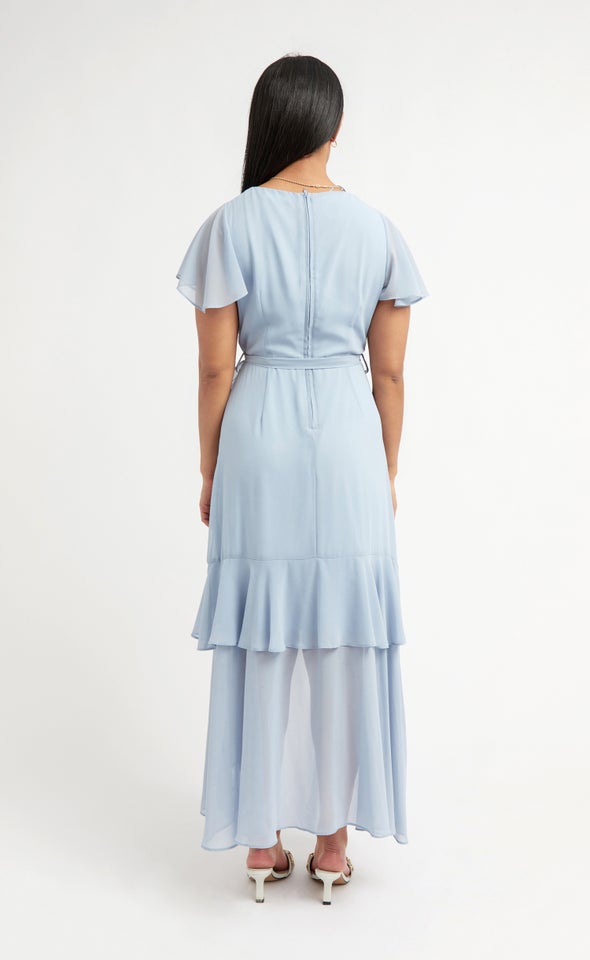 Chiffon Tier Ruffle Wrap Maxi Dusky Blue
