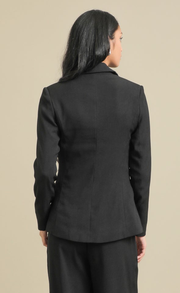 Cinched Waist 1 Button Blazer Black